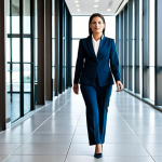 Modern Professional**

"A confident businesswoman in a tailored, modest pantsuit, walking through a bright, modern office lobby with glass walls, fully clothed, appropriate attire, safe for work, perfect anatomy, natural proportions, professional photography, high quality, natural lighting, professional"

**