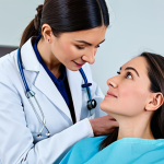 **Prompt:** "A professional dermatologist in a modern clinic consulting with a fully clothed female patient about laser facial treatment options, appropriate attire, safe for work, perfect anatomy, natural proportions, professional environment, modest consultation, family-friendly setting, high quality."