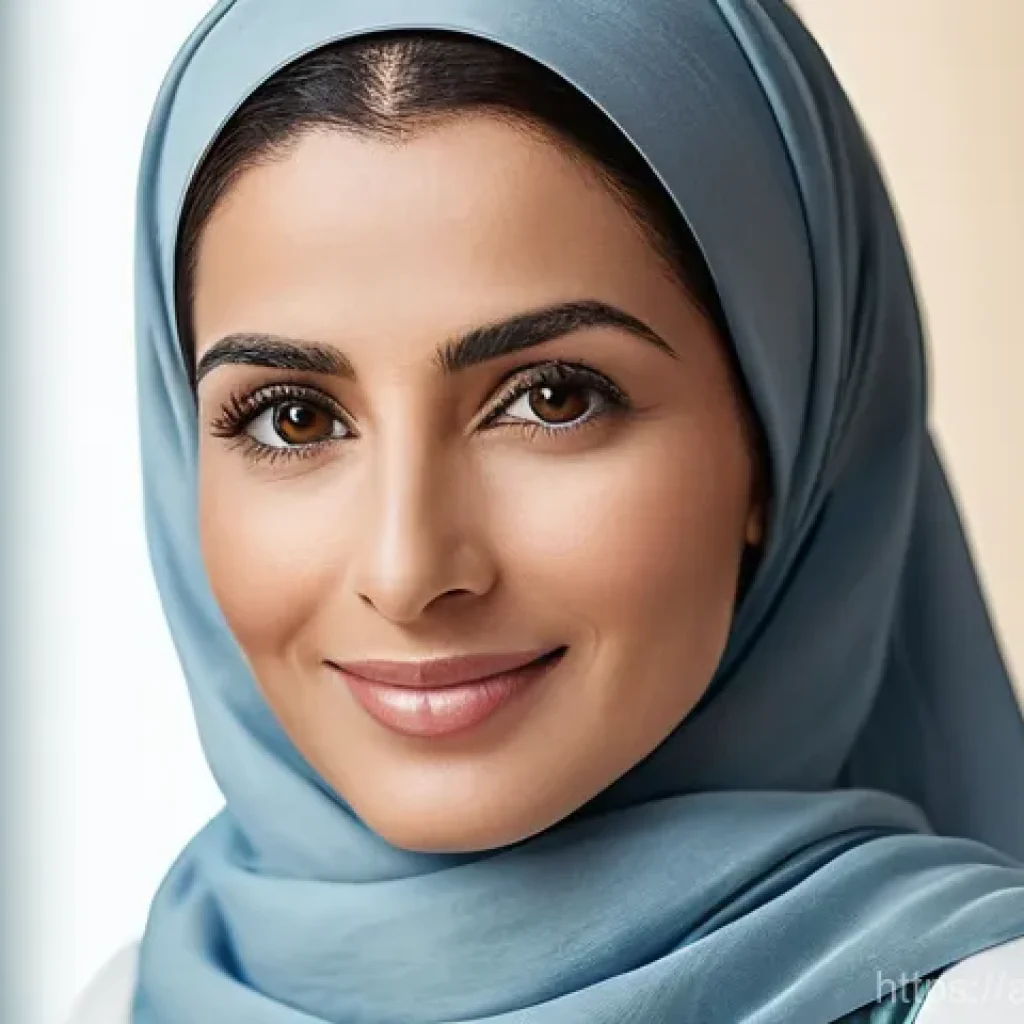 눈 성형 유지 기간 - "A serene and elegant Arab woman in her late 40s, with a gentle smile, looking directly at the viewe...