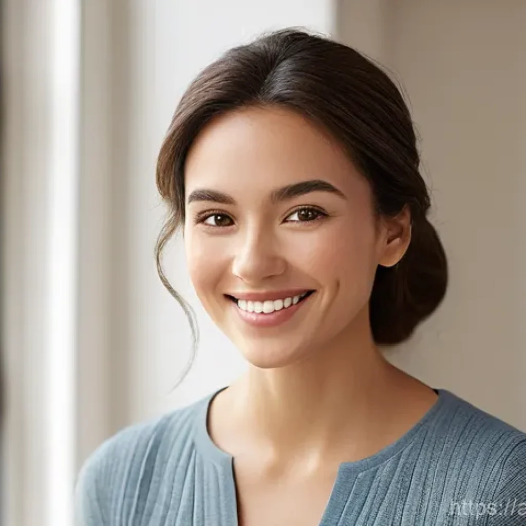 성형외과 보험 혜택 - A young adult, perhaps a woman in her late 20s, with a radiant and healthy complexion, smiling genui...