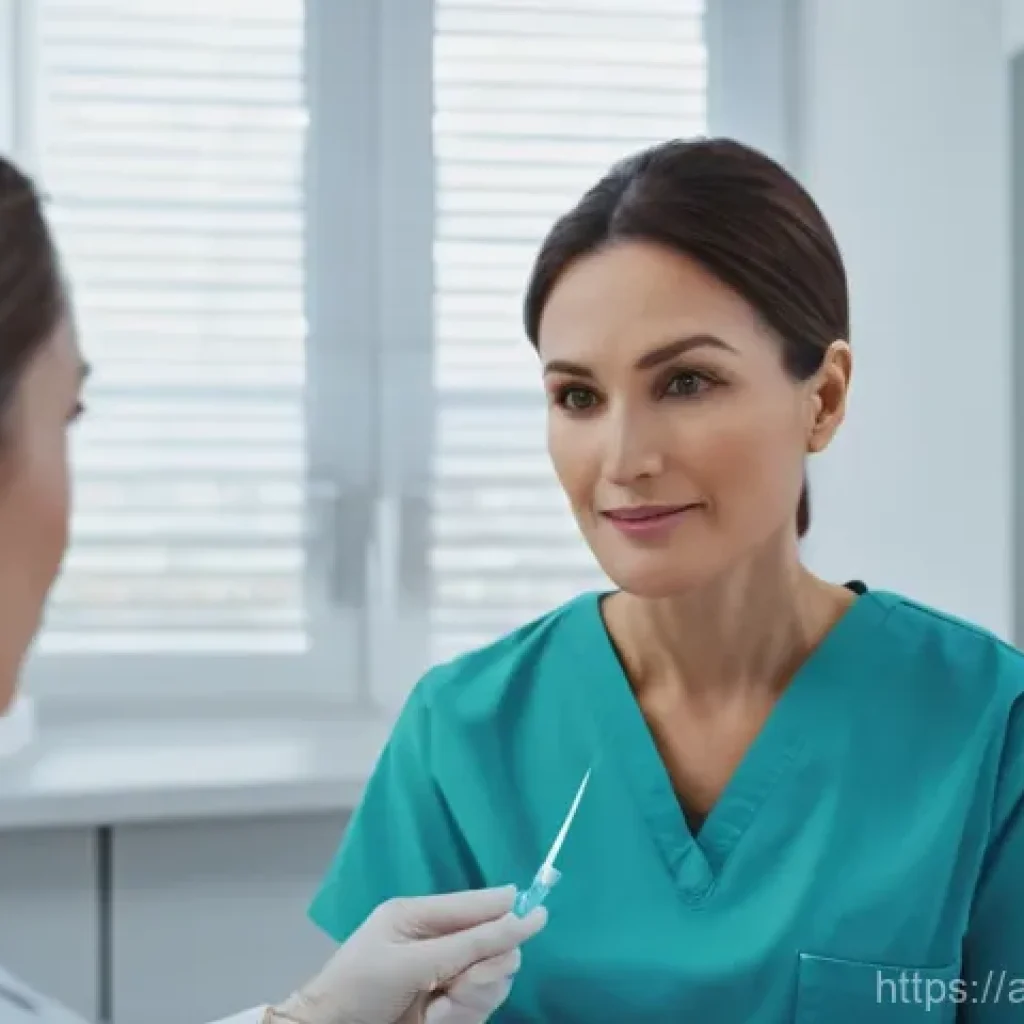 보톡스 안전성 확인 - **Prompt:** A modern, brightly lit aesthetic clinic. A female doctor, dressed in clean medical attir...