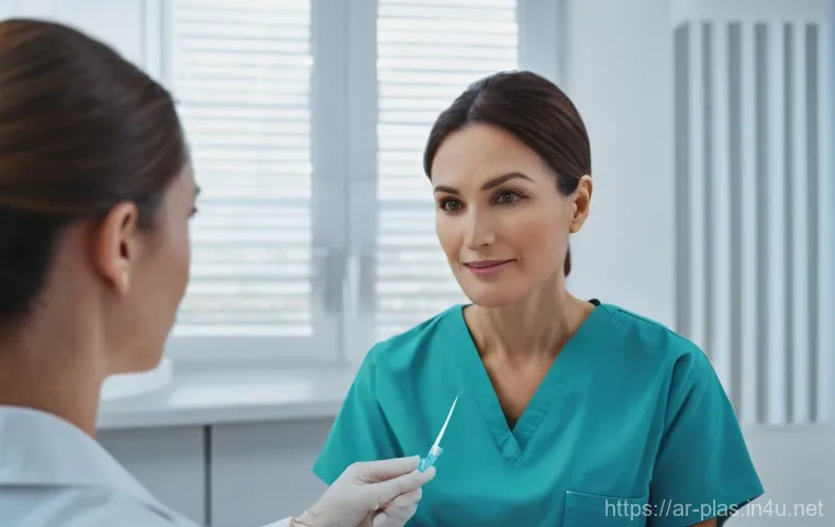 보톡스 안전성 확인 - **Prompt:** A modern, brightly lit aesthetic clinic. A female doctor, dressed in clean medical attir...