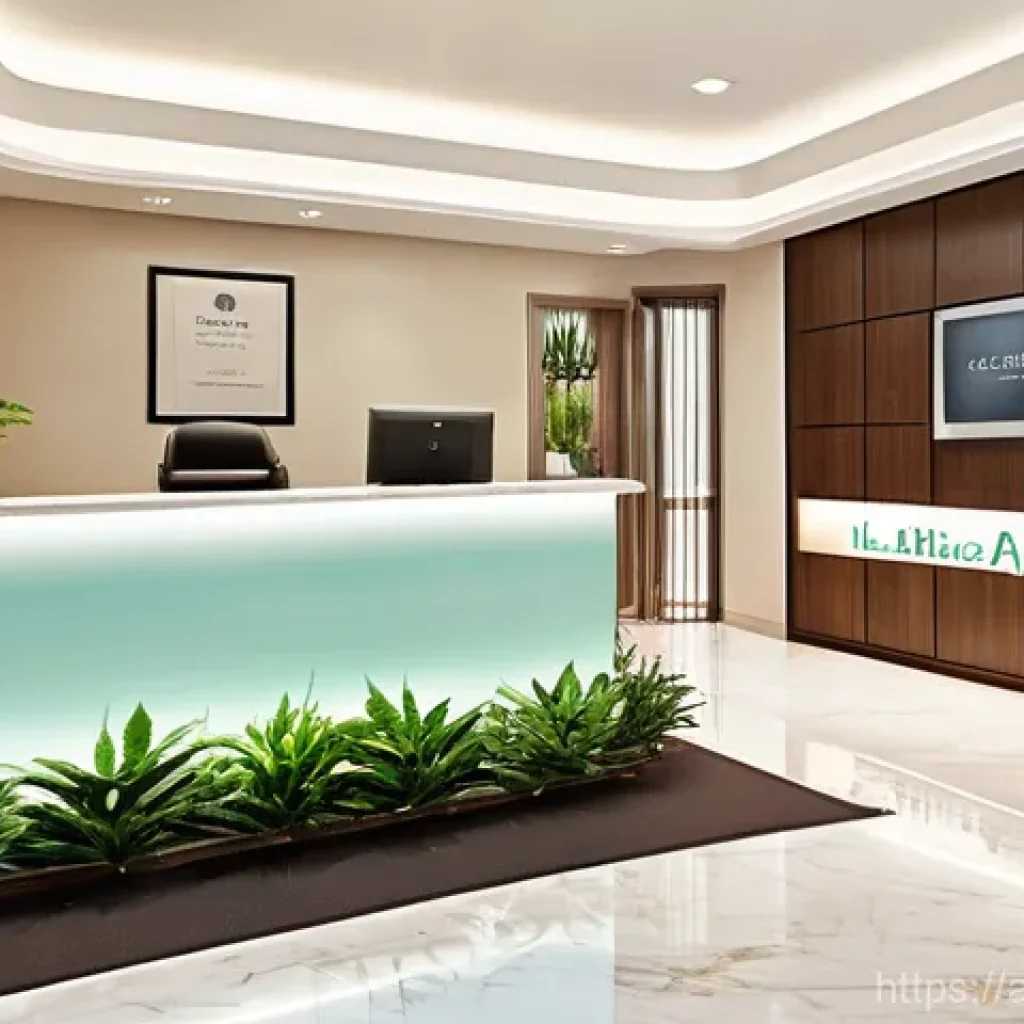 성형외과 마케팅 전략 - **Prompt:** A photorealistic image of a modern, upscale aesthetic clinic reception area in the Arabi...