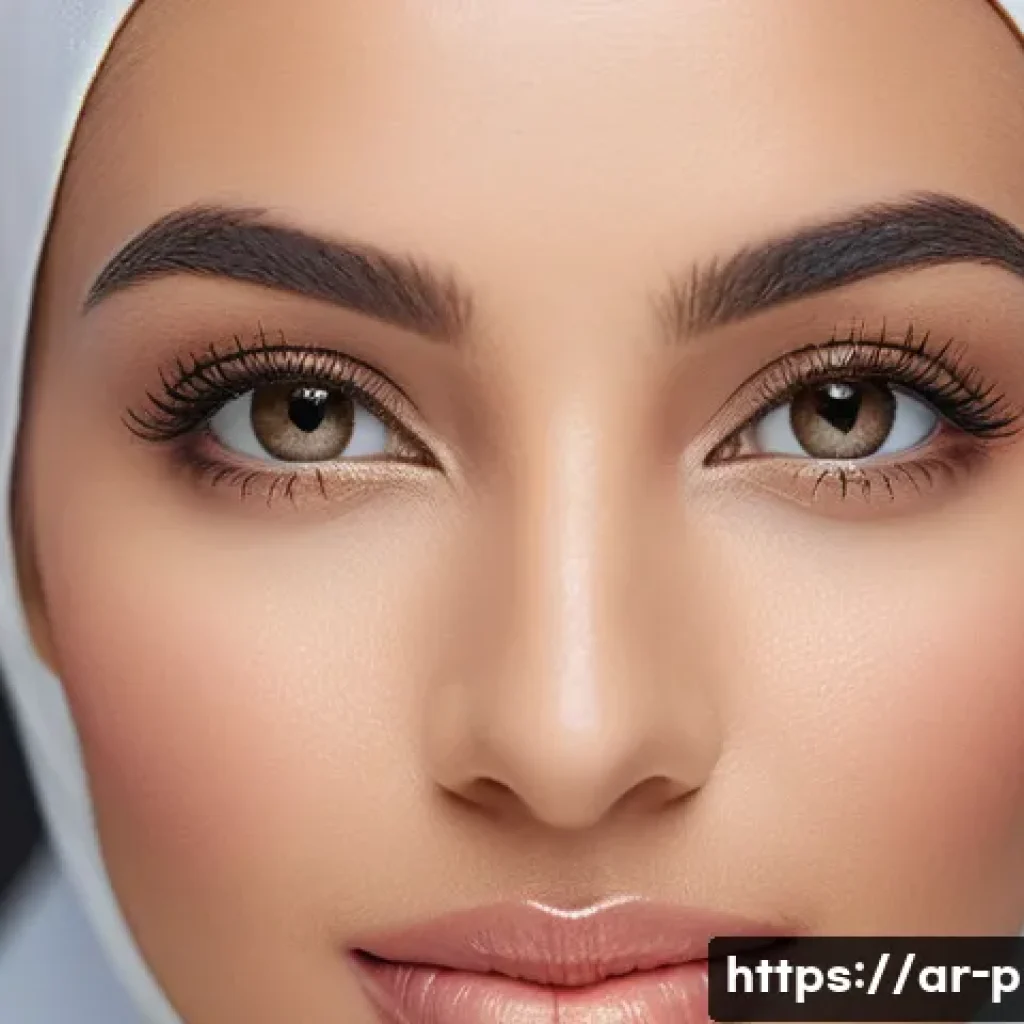 입술 필러 지속 기간 - A close-up portrait of an elegant Middle Eastern woman in her 30s, showcasing naturally full lips en...