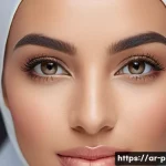 Home 22 입술 필러 지속 기간 - A close-up portrait of an elegant Middle Eastern woman in her 30s, showcasing naturally full lips en...