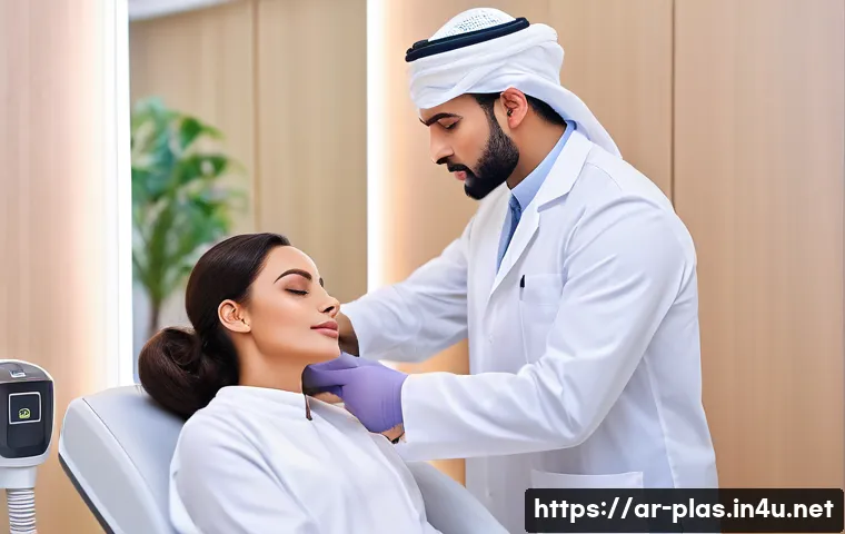레이저 리프팅 장단점 - A serene and modern dermatology clinic setting in Riyadh, Saudi Arabia, showcasing a professional fe...