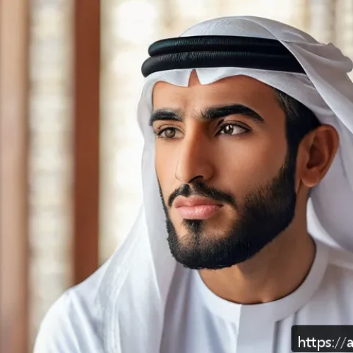 턱끝 지방 제거 효과 - A detailed, realistic portrait of an Arab man performing chin and jaw exercises in a serene indoor s...