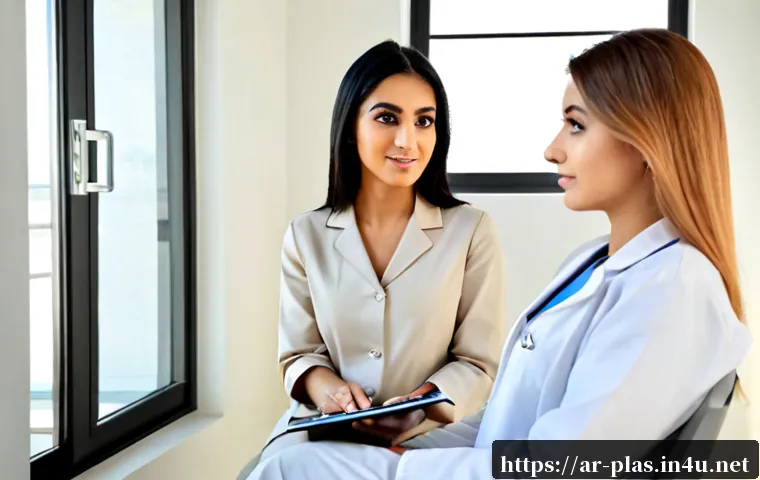팔 지방흡입 장점 - Photorealistic medical consultation in a modern private clinic in Dubai, confident adult Arab woman ...